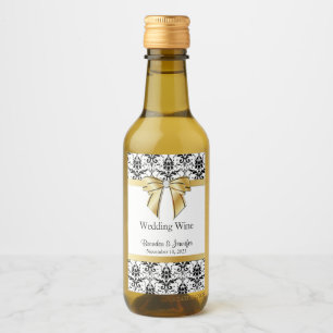Black and White Damask Wedding  Wine Label