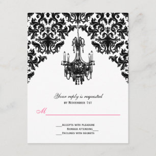 Black and White Damask with Chandelier Reply Card