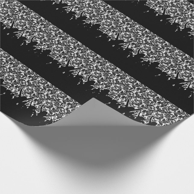 Black and White Damask with Cheering Crowd Wrapping Paper (Corner)