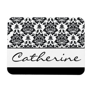 Black and White Damask with Customisable Name Magnet