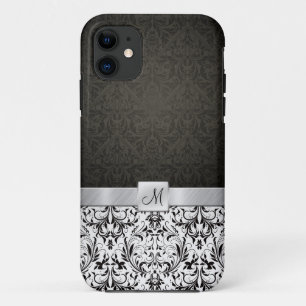 Black and White Damask with Monogram Case-Mate iPhone Case