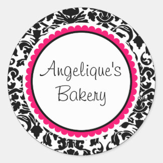 Black and White Damask with pink custom label