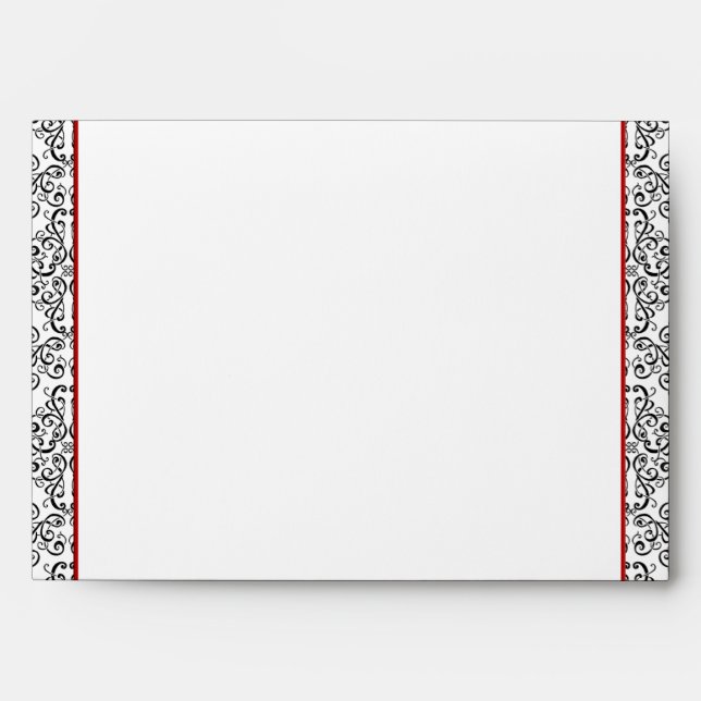 Black and White Damask with Red Wedding Envelope (Front)