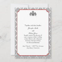 Black and White Damask with Red Wedding Invitation