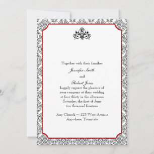 Black and White Damask with Red Wedding Invitation