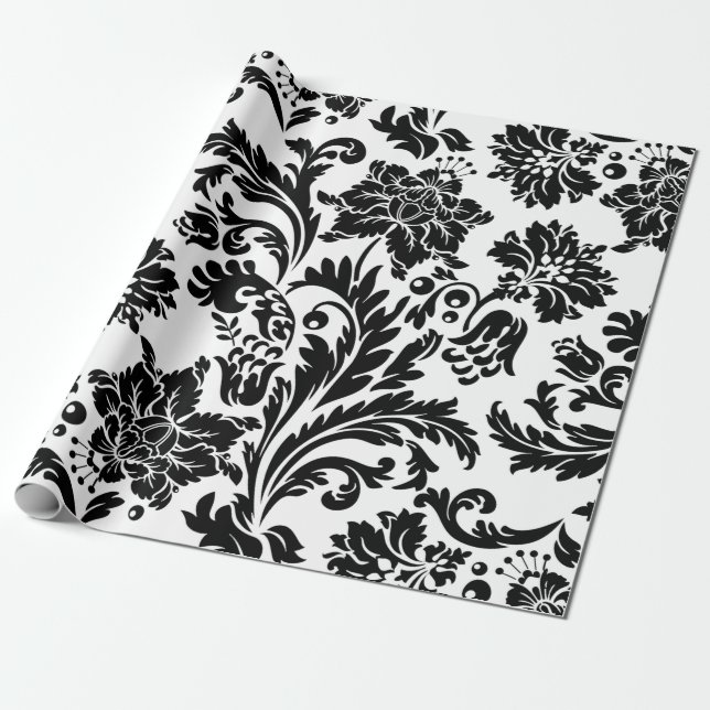Black and white damask wrapping paper (Unrolled)