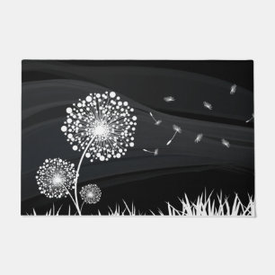 Black and White Dandelion Straw Doormat