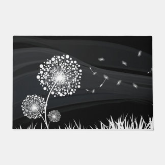 Black and White Dandelion Straw Doormat
