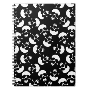 Black and White Dark Aesthetic Skull Pattern Notebook