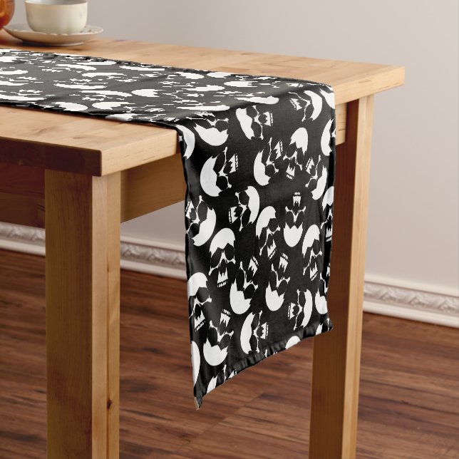 Black and White Dark Aesthetic Skull Pattern Short Table Runner (In Situ)