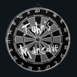 Black and white dartboard with funny quote for men<br><div class="desc">Black and white dartboard with funny quote for men.  Vintage look dart board with personalised humourous text. like Johns Mancave Fun personalizable gift idea for masculine men with humour. Grungy style design with grunged letters. Perfect for dad uncle grandpa brother etc.</div>