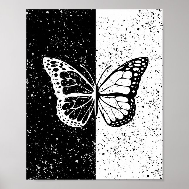 Black and White Day Night Elegant Pretty Butterfly Poster (Front)