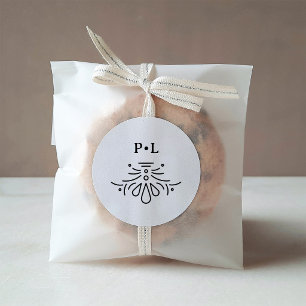 Black and White Deco   Elegant Monogram Wedding Classic Round Sticker