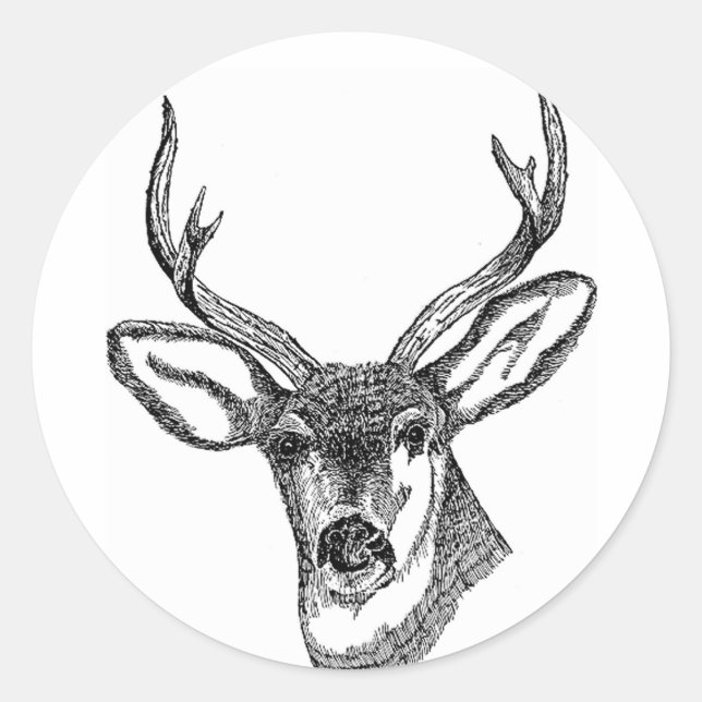 Black and White Deer Classic Round Sticker (Front)