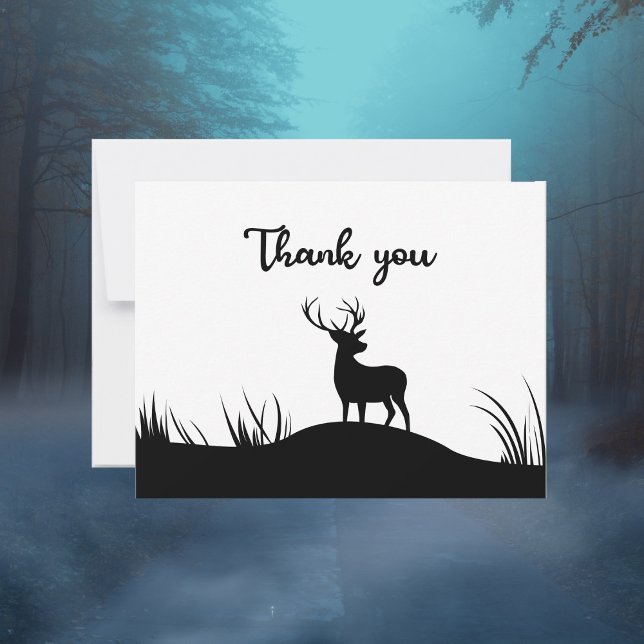 Black And White Deer Minimalist Memorial Funeral Thank You Card (Creator Uploaded)