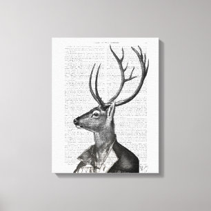 Black and White Deer Portrait Canvas Print
