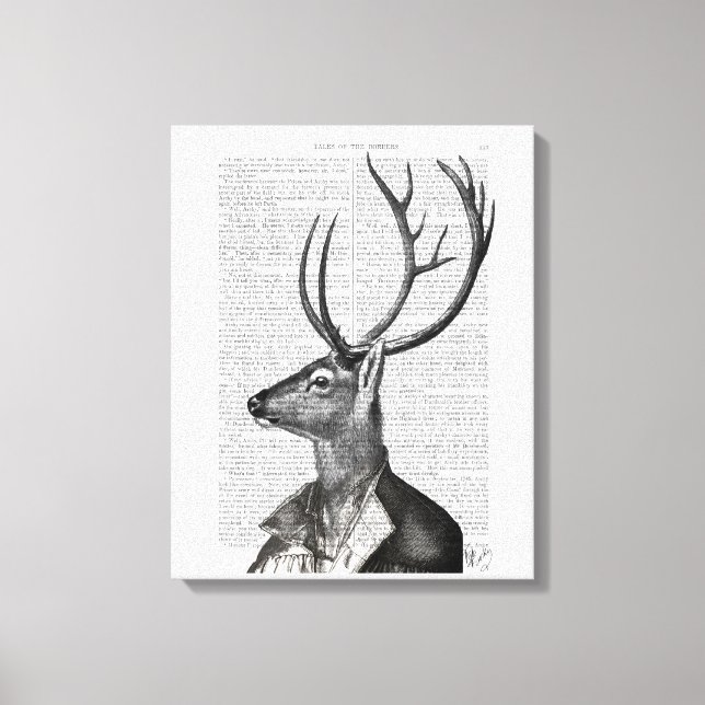 Black and White Deer Portrait Canvas Print (Front)