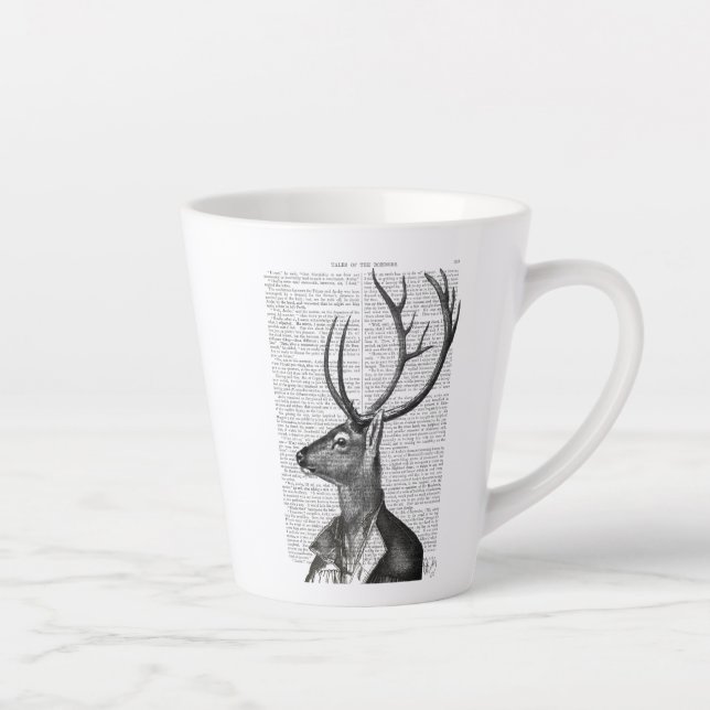 Black and White Deer Portrait Latte Mug (Right)