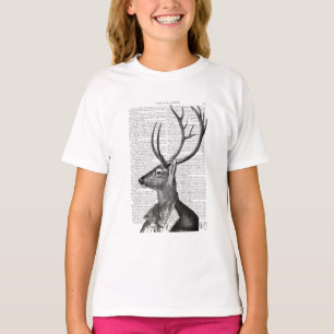 Black and White Deer Portrait T-Shirt