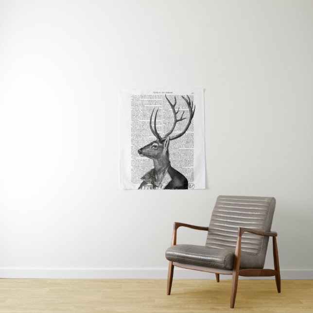 Black and White Deer Portrait Tapestry (In Situ)