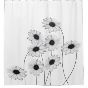 Black and white delicate flowers with long stems shower curtain