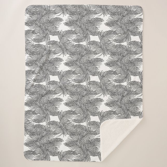 Black and White Desert Palm Sherpa Blanket (Front)