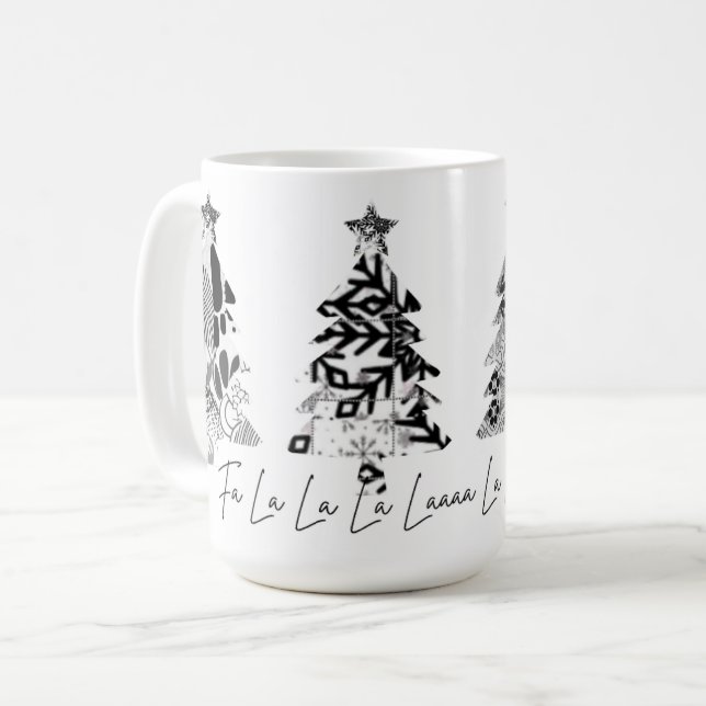 black and white design christmas trees coffee mug (Front Left)