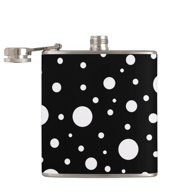 Black and White Design Circles Dots Hip Flask (Opened)