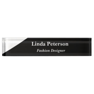 Black and white diagonal line nameplate