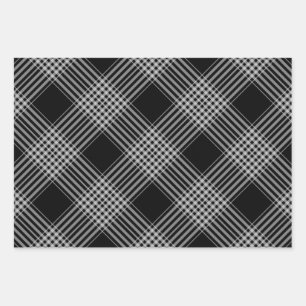 Black and white diagonal plaid wrapping paper shee