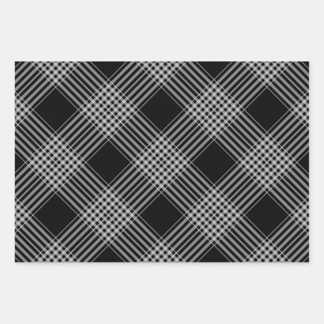 Black and white diagonal plaid wrapping paper shee (Front)