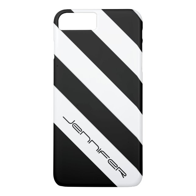 Black and White Diagonal Stripe, Personalise Name Case-Mate iPhone Case (Back)