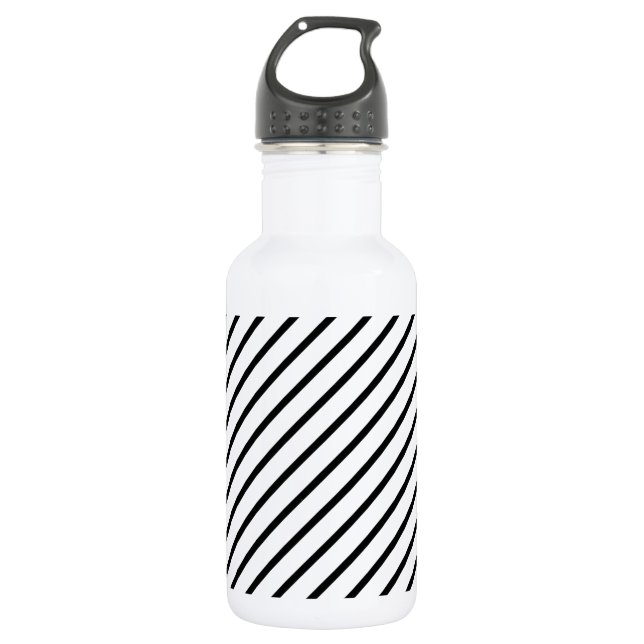 Black and White Diagonal Stripes 532 Ml Water Bottle (Front)
