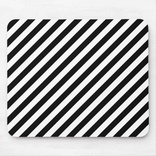 Black and White Diagonal Stripes. Mouse Pad (Front)