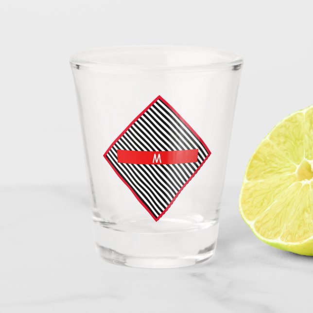 Black and White Diagonal Stripes Shot Glass (Front)