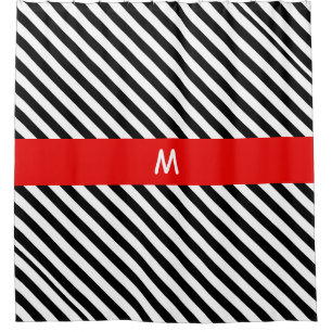 Black and White Diagonal Stripes Shower Curtain
