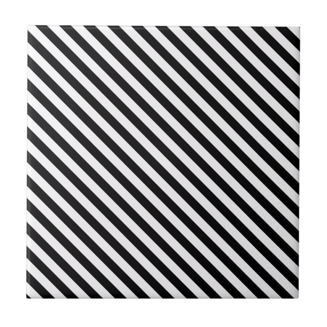 Black and White Diagonal Stripes Tile (Front)