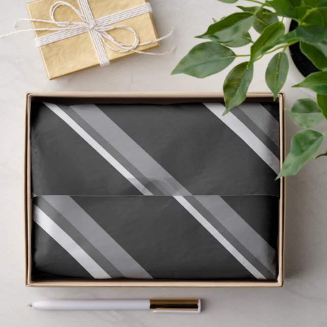 Black and White Diagonal Stripes Tissue Wrap Paper (Gift)