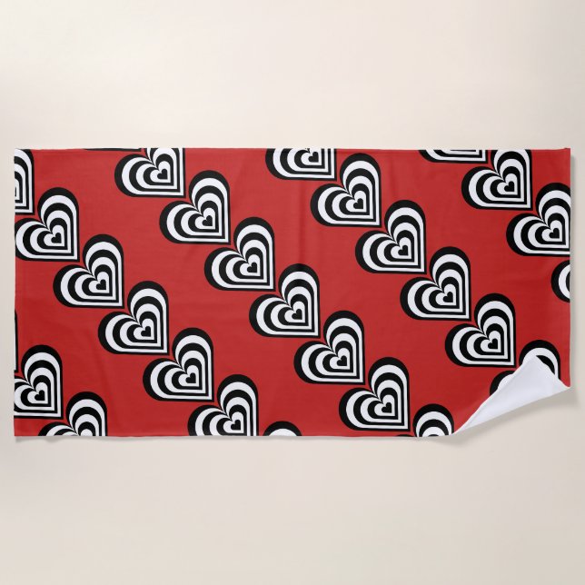 black and white diagonal zebra hearts Thunder_Cove Beach Towel (Front)