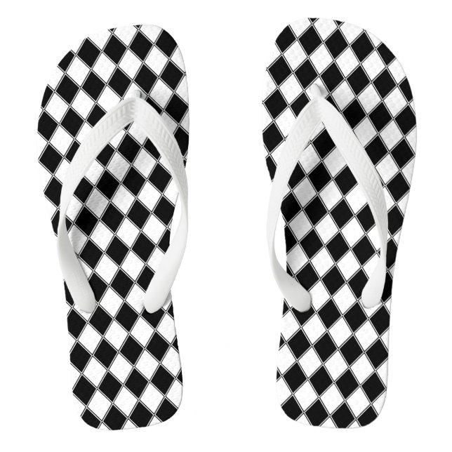 Black and White Diamond Argyle Pattern Jandals (Footbed)