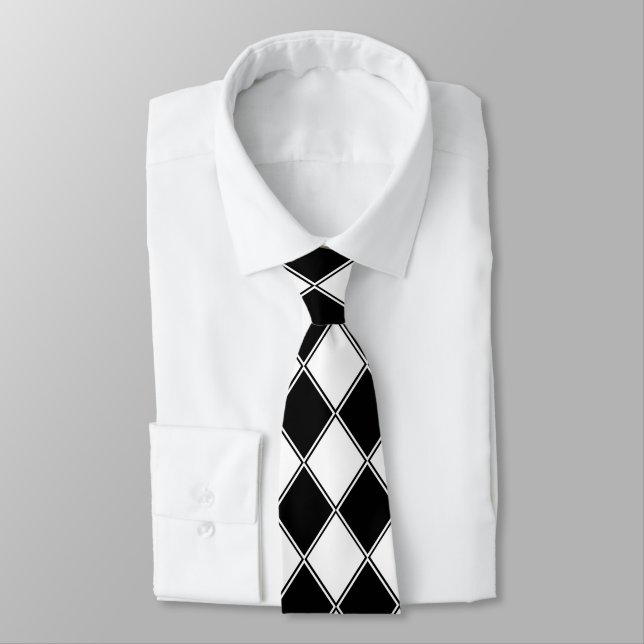 Black and White Diamond Argyle Pattern Tie (Tied)