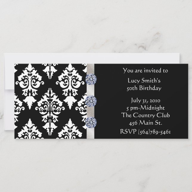 Black and White Diamond Birthday Invitation (Front)