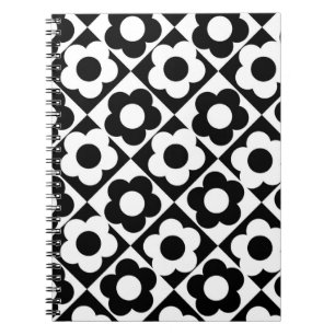 Black and White Diamond Check Flower Pattern Notebook