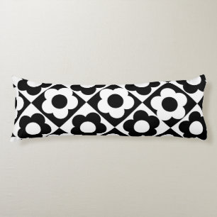 Black and White Diamond Chequered Flower Pattern Body Cushion