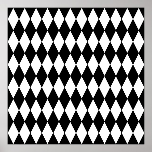 Black and White Diamond Harlequin Pattern Poster (Front)