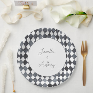 Black and White Diamond Paper Plate