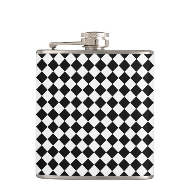 Black and White Diamond Pattern by Shirley Taylor Hip Flask (Front)