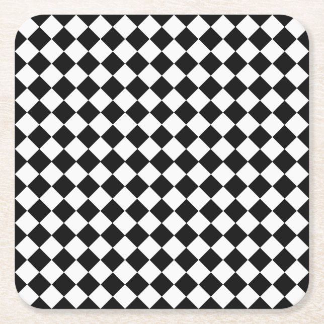 Black and White Diamond Pattern by Shirley Taylor Square Paper Coaster (Front)