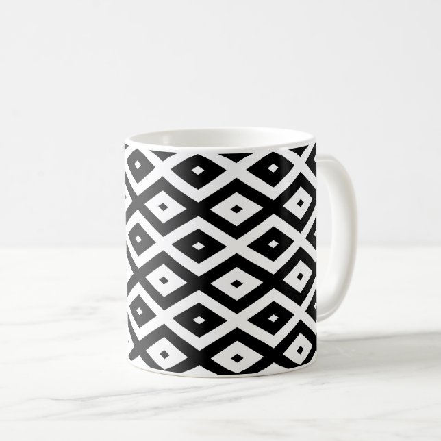 Black and white diamond pattern coffee mug (Front Right)