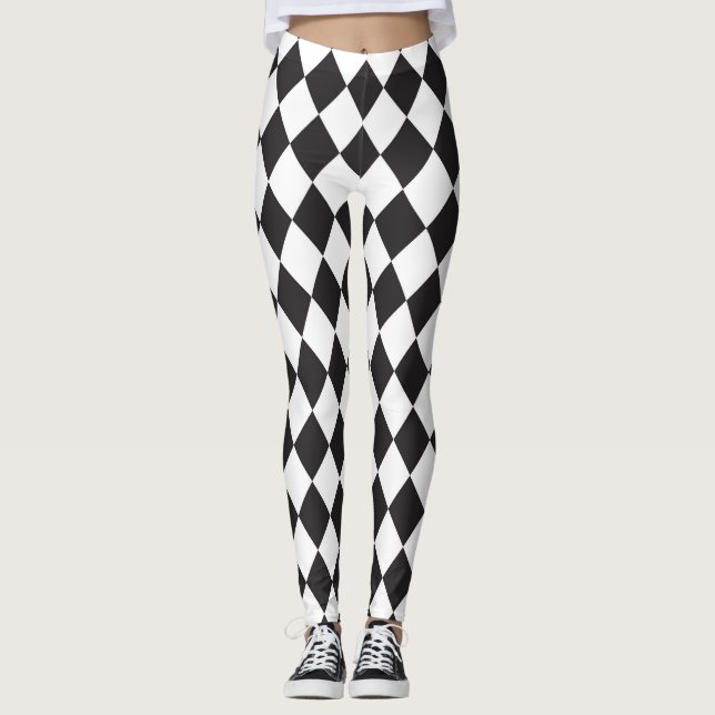 Black and White Diamond Pattern Leggings (Front)